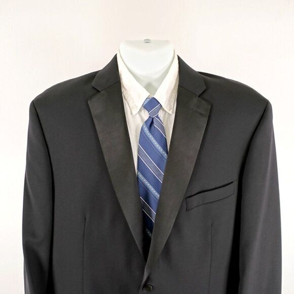 Calvin Klein Wool Black 2 Felt Button 2 Piece Tuxedo 44R 41/31 Side Stripe Mid R - Picture 6 of 16